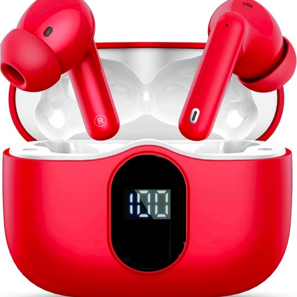 Red Wireless Earbuds with Charging Case